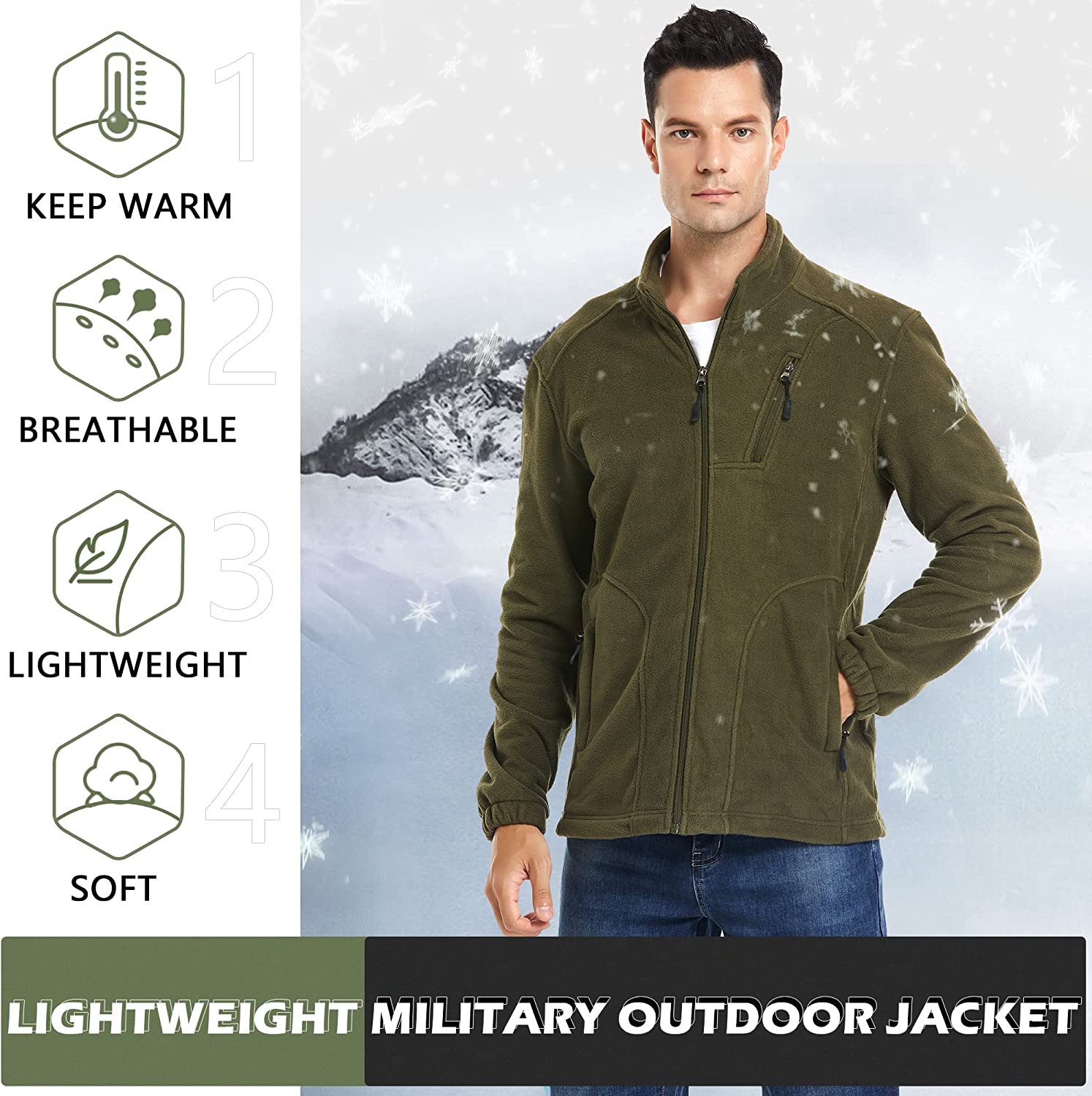 Fleece Jacket Men Lightweight Full-Zip Winter Outdoor Coat for